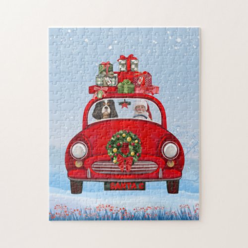 Cavalier King Dog In Car With Santa Claus  Jigsaw Puzzle