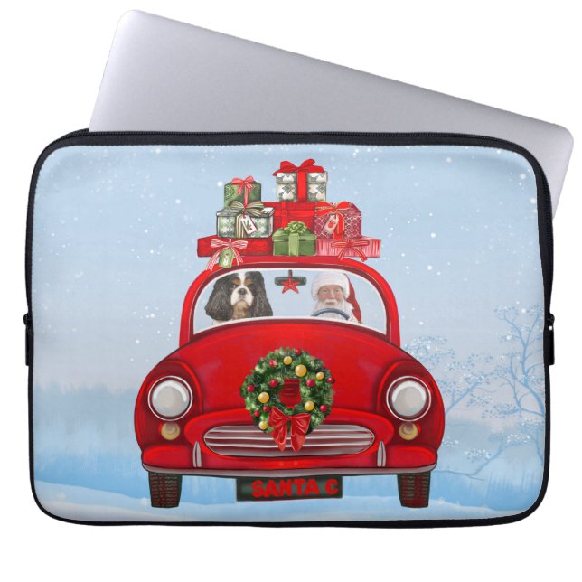 Cavalier King Dog In Car With Santa Claus Laptop Sleeve (Front)