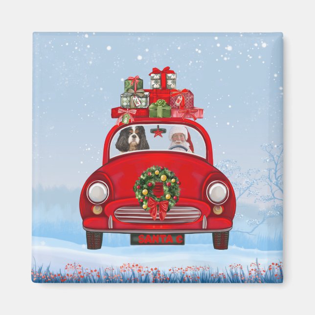 Cavalier King Dog In Car With Santa Claus  Magnet (Front)