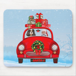 Cavalier King Dog In Car With Santa Claus Mouse Pad