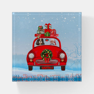 Cavalier King Dog In Car With Santa Claus Paperweight