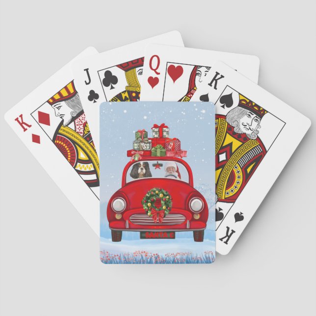 Cavalier King Dog In Car With Santa Claus Poker Cards (Back)