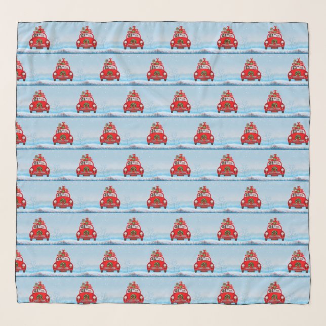 Cavalier King Dog In Car With Santa Claus  Scarf (Front)