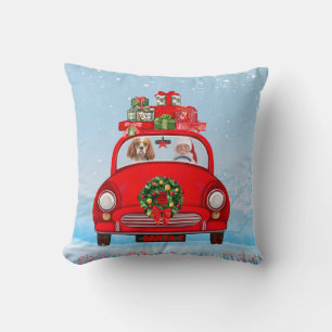 Cavalier King Dog In Car With Santa Claus Throw Pillow