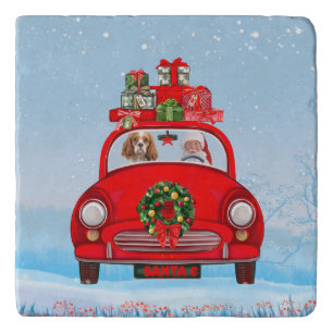 Cavalier King Dog In Car With Santa Claus Trivet