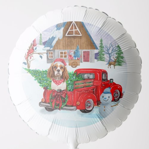 Cavalier King Dog In Christmas Delivery Truck Snow Balloon