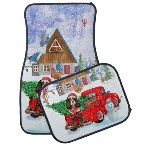 Cavalier King Dog In Christmas Delivery Truck Snow Car Floor Mat