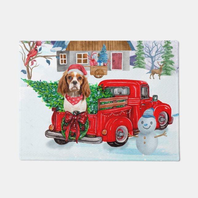 Cavalier King Dog In Christmas Delivery Truck Snow Doormat (Front)