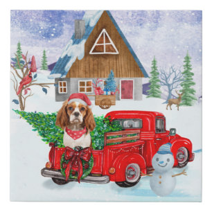 Cavalier King Dog In Christmas Delivery Truck Snow Faux Canvas Print