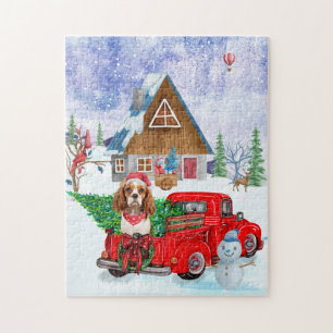 Cavalier King Dog In Christmas Delivery Truck Snow Jigsaw Puzzle