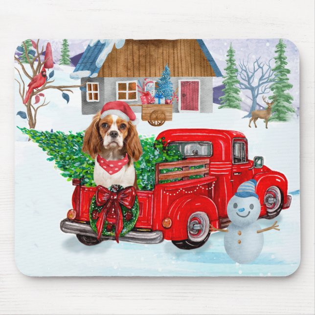 Cavalier King Dog In Christmas Delivery Truck Snow Mouse Pad (Front)
