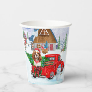Cavalier King Dog In Christmas Delivery Truck Snow Paper Cups