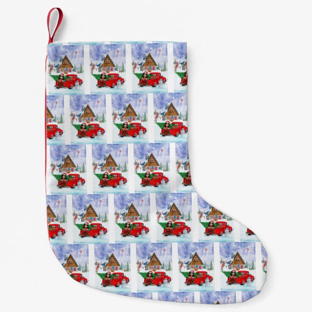 Cavalier King Dog In Christmas Delivery Truck Snow Small Christmas Stocking (Front)