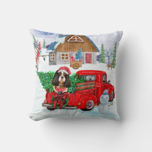 Cavalier King Dog In Christmas Delivery Truck Snow Throw Pillow