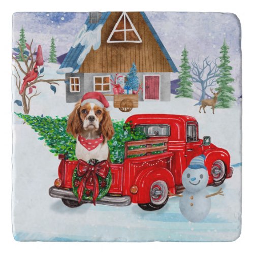 Cavalier King Dog In Christmas Delivery Truck Snow Trivet