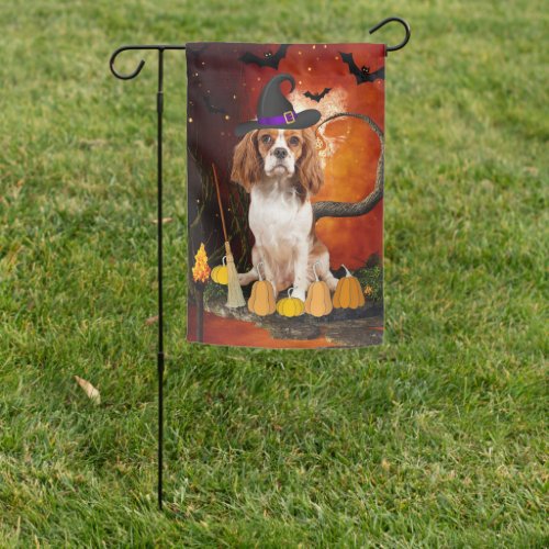 Cavalier King Dog in Halloween Costume Garden Flag
