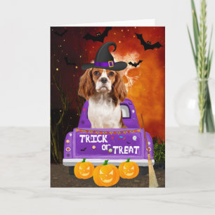 Cavalier King Dog in Halloween Truck Card