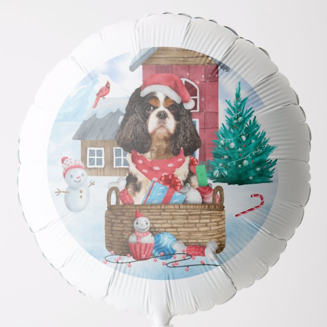 Cavalier King Dog In snow Christmas Dog House Balloon (Front)
