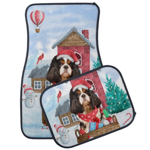 Cavalier King Dog In snow Christmas Dog House Car Floor Mat