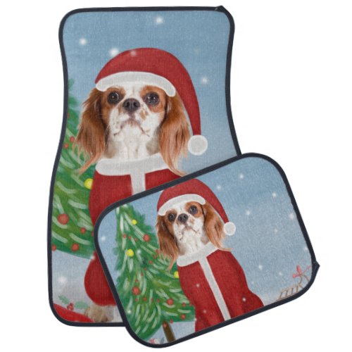 Cavalier King Dog in Snow with Christmas gifts  Car Floor Mat