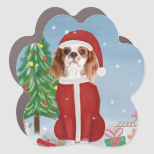 Cavalier King Dog in Snow with Christmas gifts Car Magnet