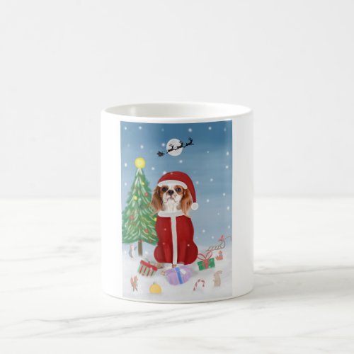 Cavalier King Dog in Snow with Christmas gifts  Coffee Mug