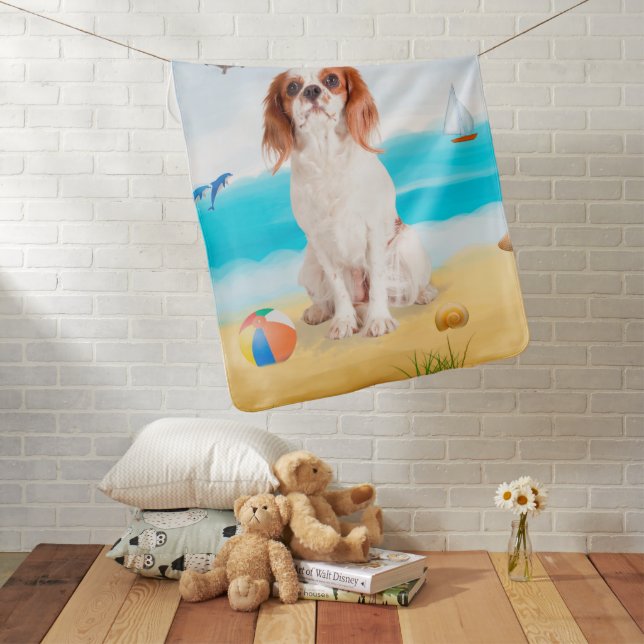 Cavalier King Dog on Beach Baby Blanket (In Situ)