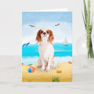 Cavalier King Dog on Beach Card