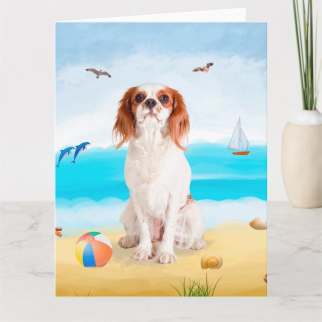 Cavalier King Dog on Beach Card (Front)