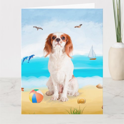 Cavalier King Dog on Beach Card