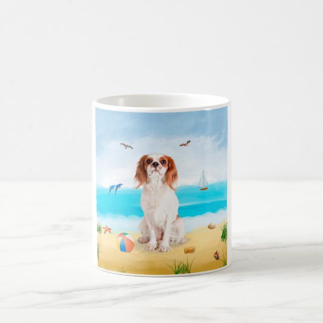 Cavalier King Dog on Beach Coffee Mug (Center)