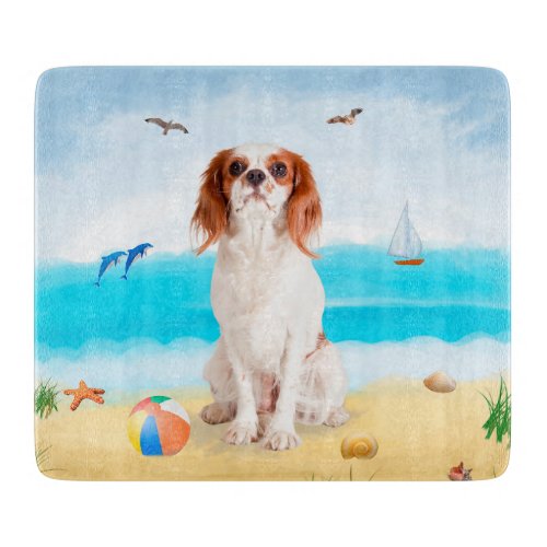 Cavalier King Dog on Beach Cutting Board