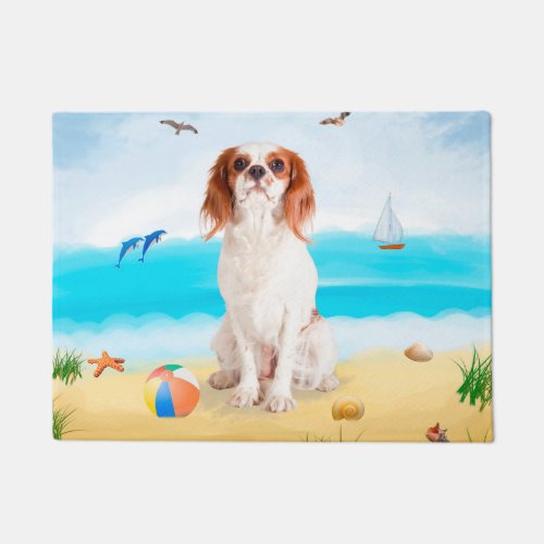 Cavalier King Dog on Beach Doormat