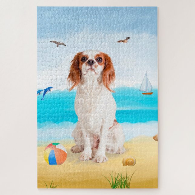 Cavalier King Dog on Beach Jigsaw Puzzle (Vertical)