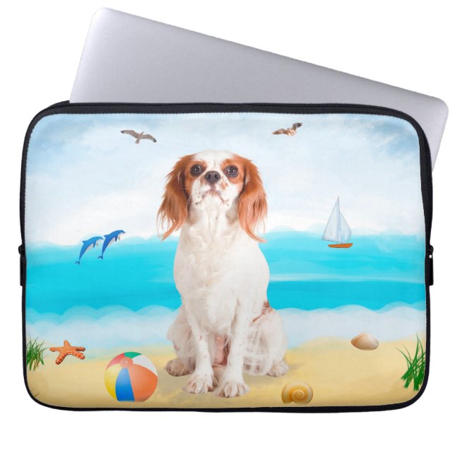 Cavalier King Dog on Beach Laptop Sleeve (Front)
