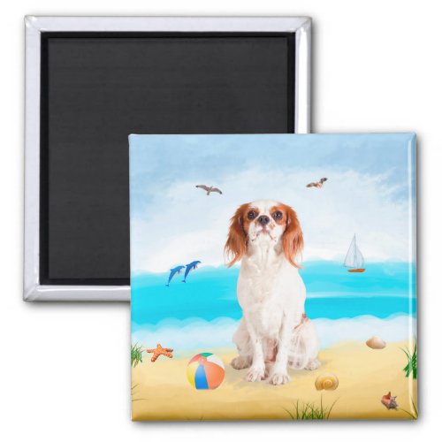 Cavalier King Dog on Beach Magnet