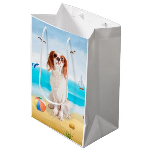 Cavalier King Dog on Beach Medium Gift Bag