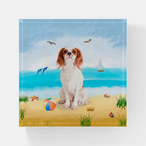 Cavalier King Dog on Beach Paperweight