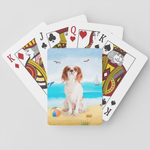 Cavalier King Dog on Beach Poker Cards