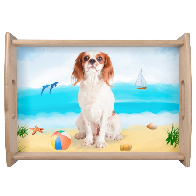 Cavalier King Dog on Beach Serving Tray (Front)
