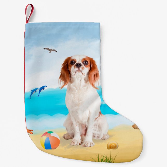 Cavalier King Dog on Beach Small Christmas Stocking (Front)