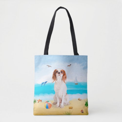 Cavalier King Dog on Beach Tote Bag