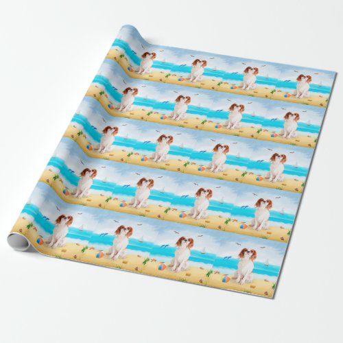 Cavalier King Dog on Beach Wrapping Paper