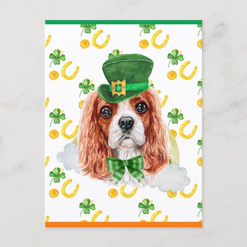 Cavalier King Dog Shamrock St Patricks Day Holiday Postcard