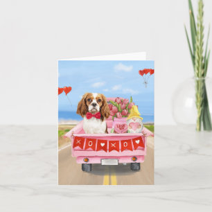 Cavalier King Dog Valentine's Day Truck Hearts Card