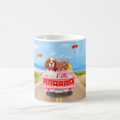 Cavalier King Dog Valentines Day Truck Hearts Coffee Mug