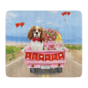Cavalier King Dog Valentine's Day Truck Hearts Cutting Board