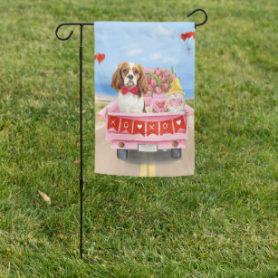 Cavalier King Dog Valentine's Day Truck Hearts Garden Flag