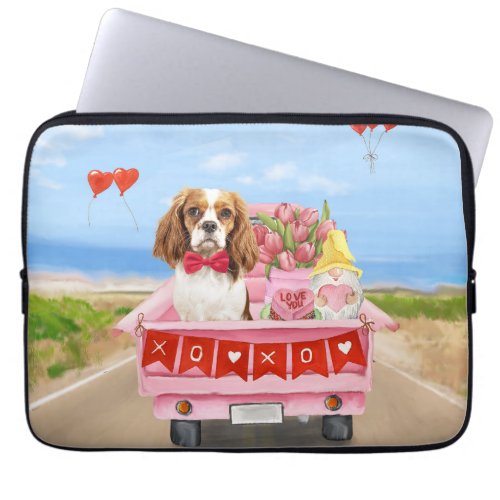 Cavalier King Dog Valentines Day Truck Hearts Laptop Sleeve
