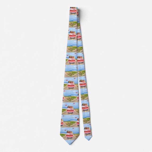 Cavalier King Dog Valentine's Day Truck Hearts Neck Tie (Front)